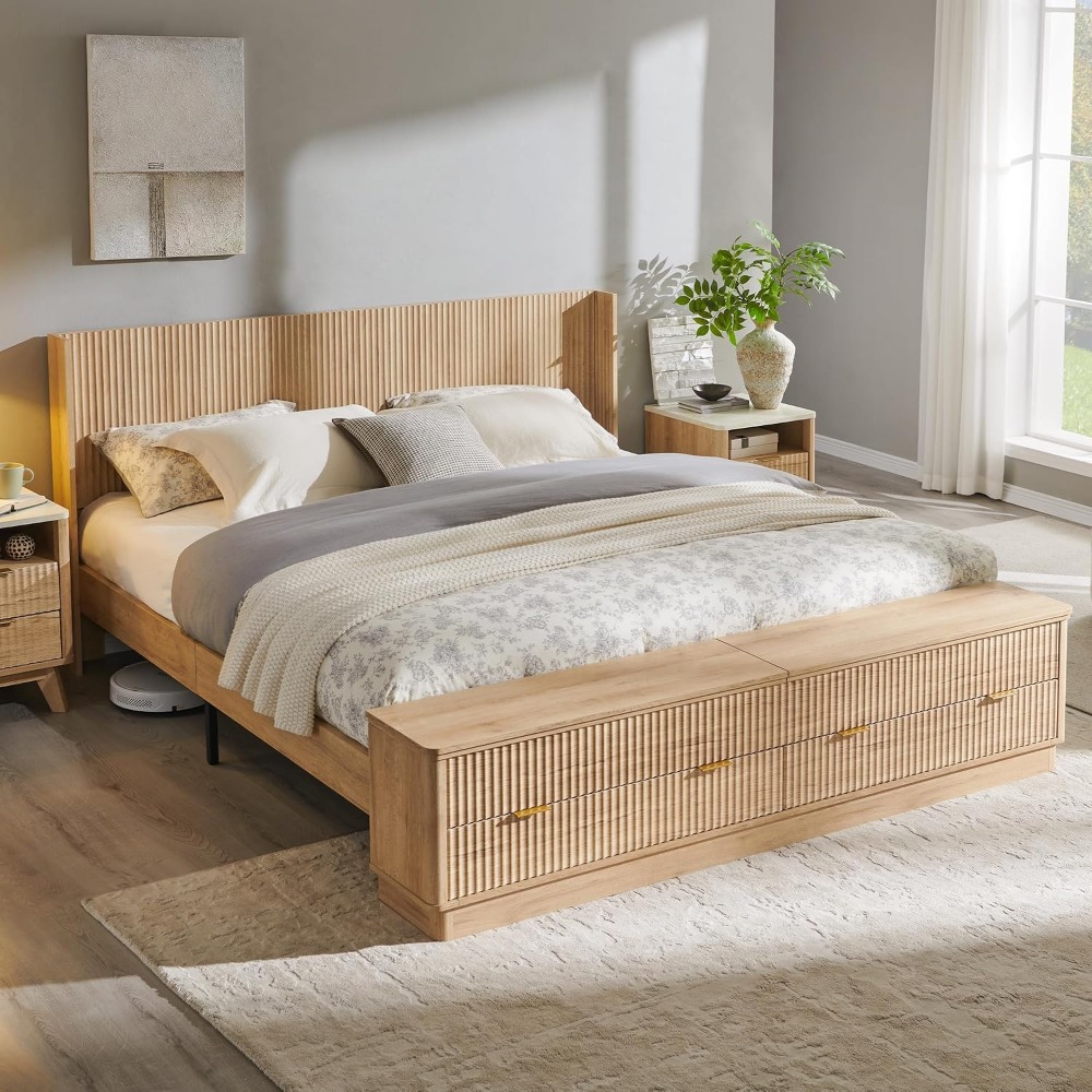 King Size Bed Frame With Storage Drawers - Letto King Size con Contenitore, Testiera