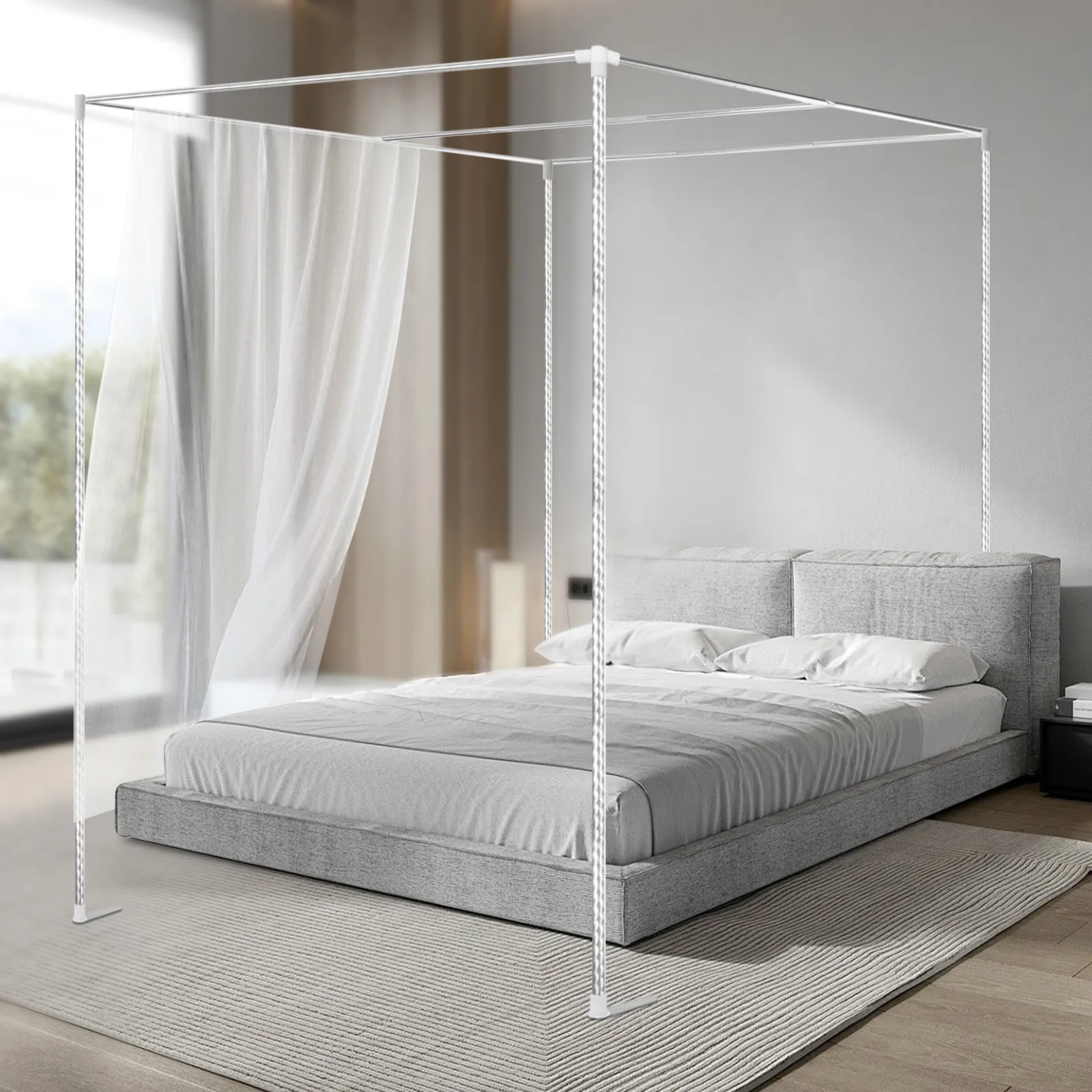 Canopy Bed Frame Metal Queen - Supporto per zanzariera a baldacchino a