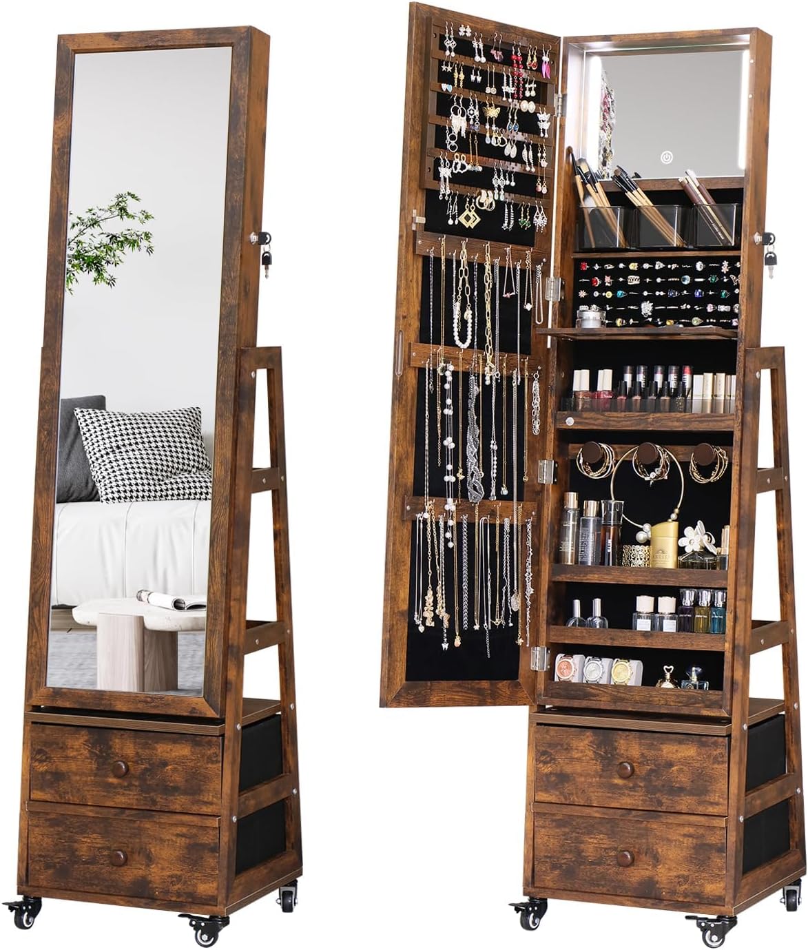 Full Length Mirror Jewelry Armoire - Armadio Portagioie Girevole con Specchio da