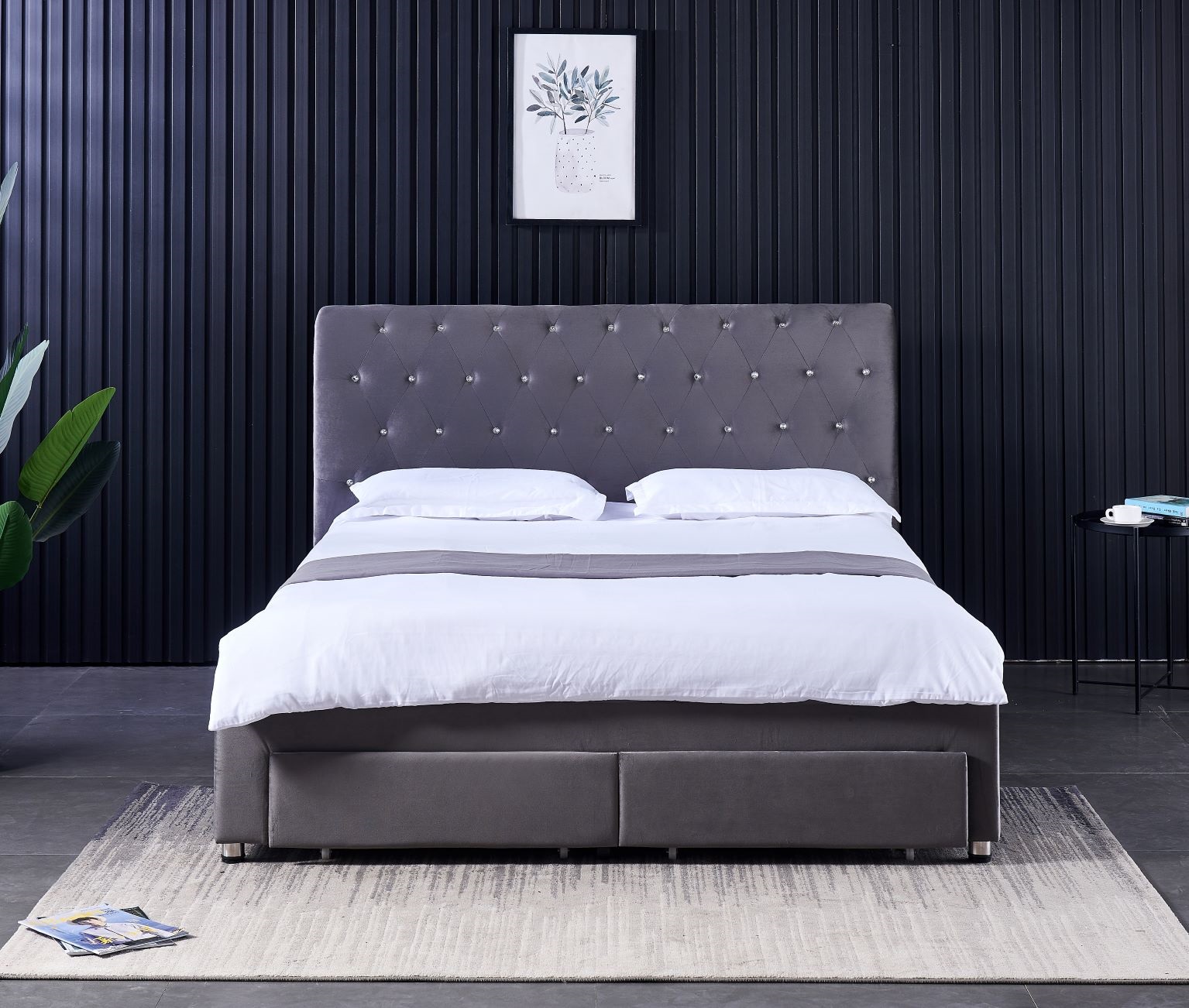 King Size Bed Frame With Storage Drawers - Moderno Letto Matrimoniale con 4 Cassetti