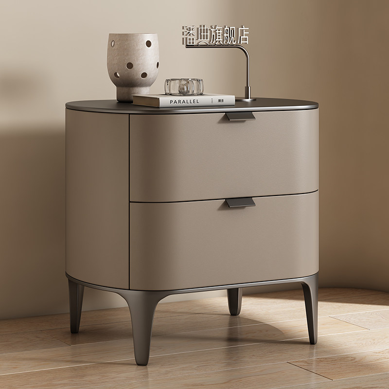 Solid Wood Nightstand 2 Drawers - Comodini di Lusso in Pelle Microfibra,