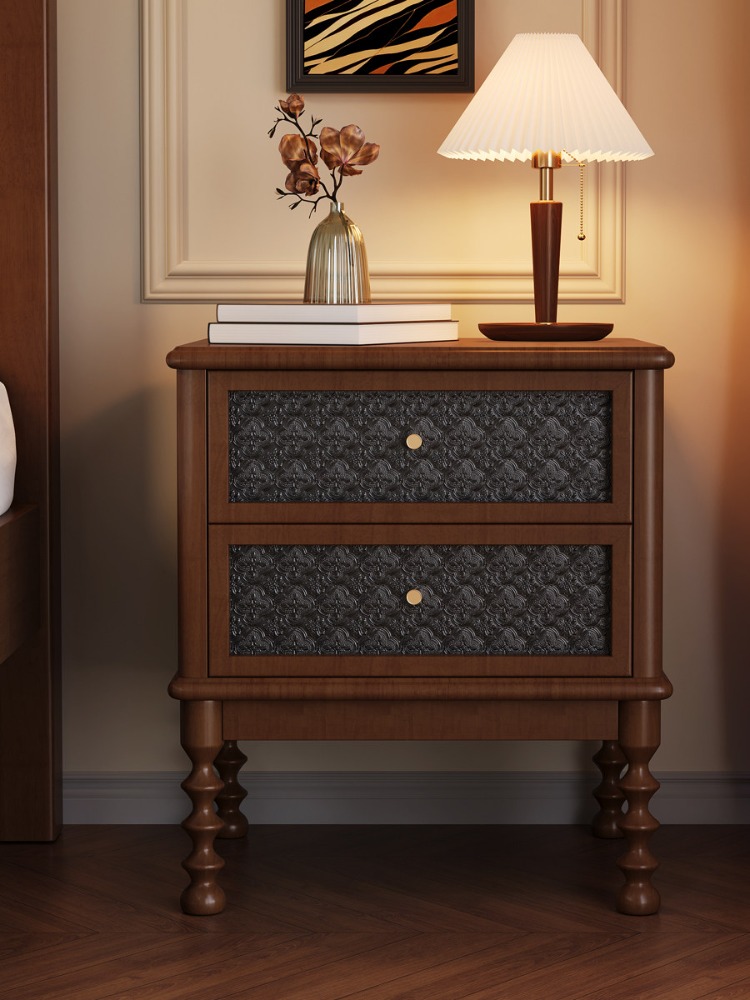 Solid Wood Nightstand 2 Drawers - Comodini Vintage in Vetro Stampato e