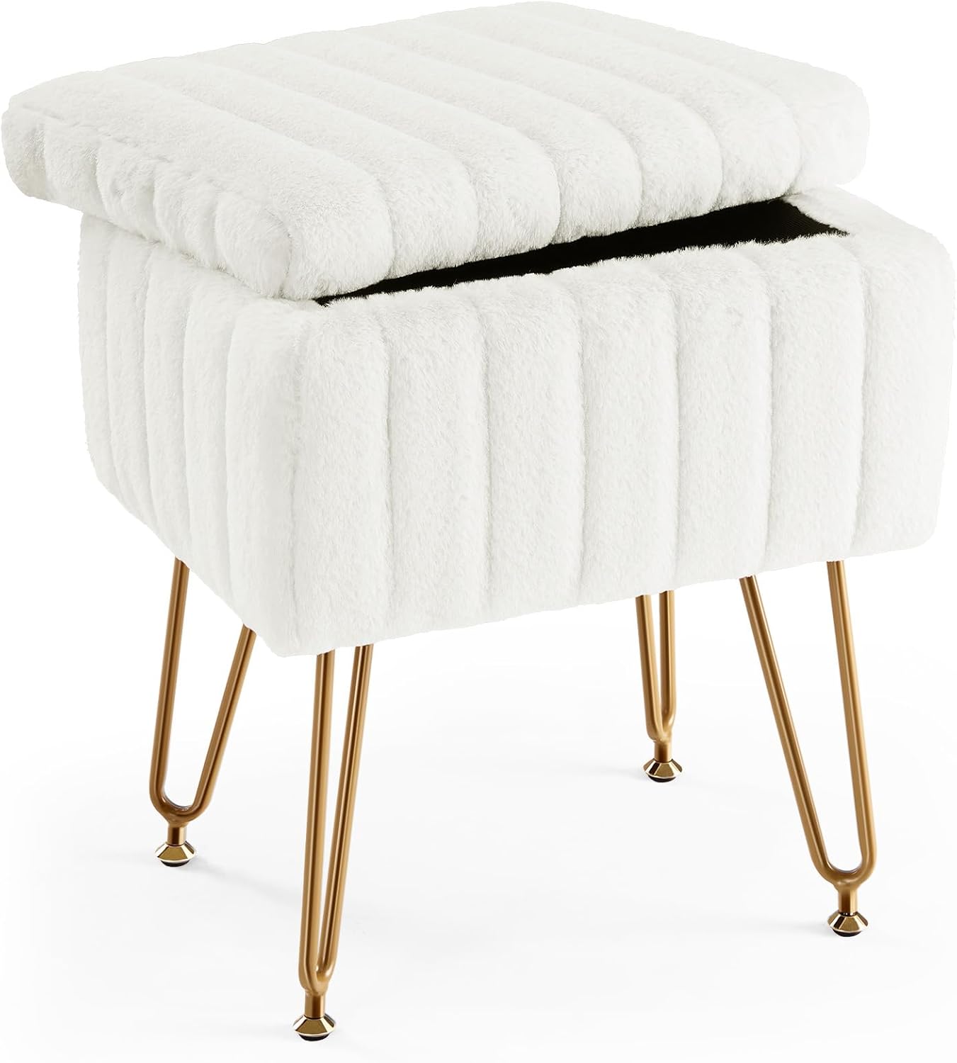 Bedroom Furniture - Sgabello Bianco per Vanità con Contenitore,