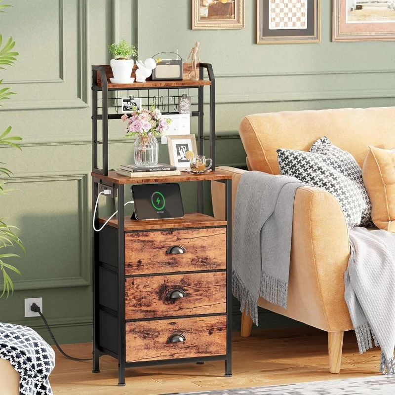 Solid Wood Nightstand 2 Drawers - Comodino Alto 40'' con Stazione di