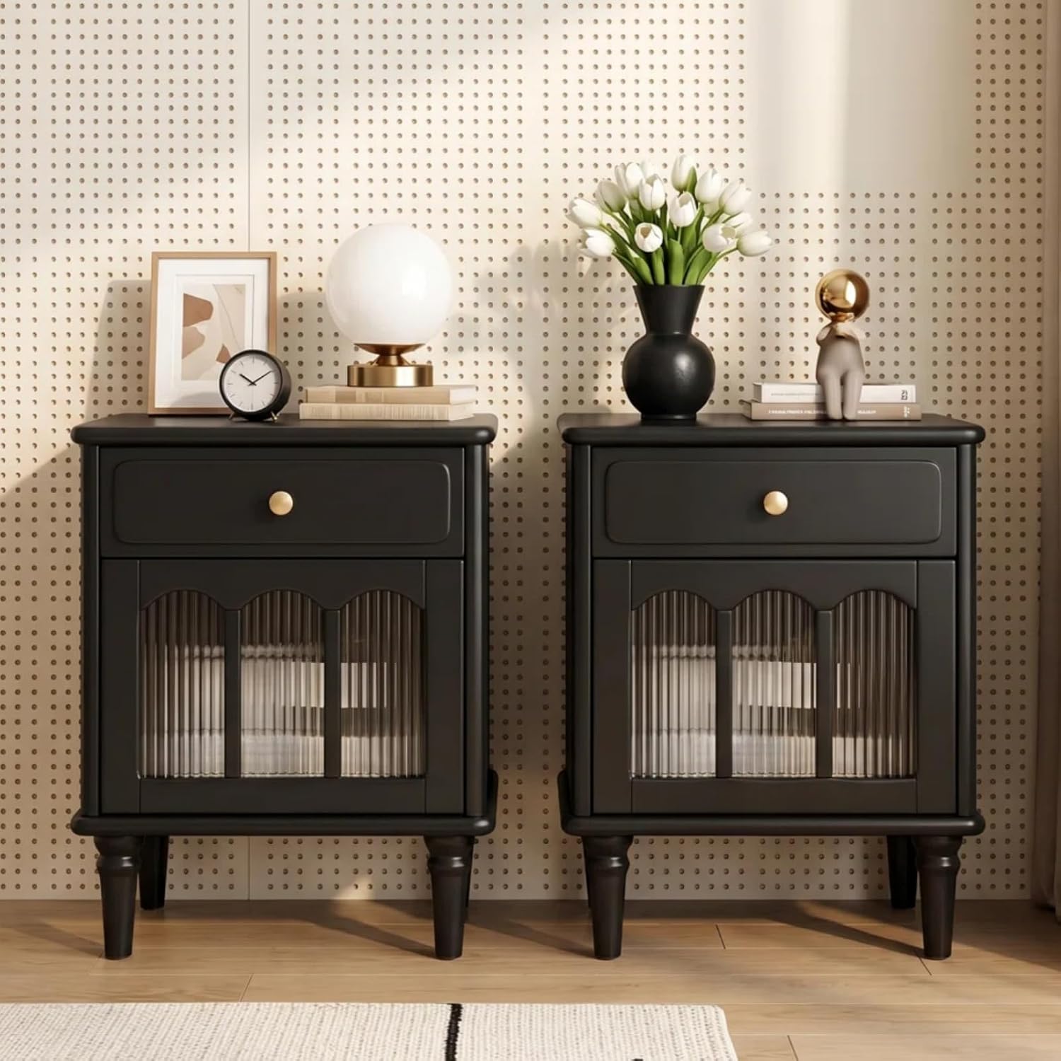 Solid Wood Nightstand 2 Drawers - Set di Comodini in Legno Massello