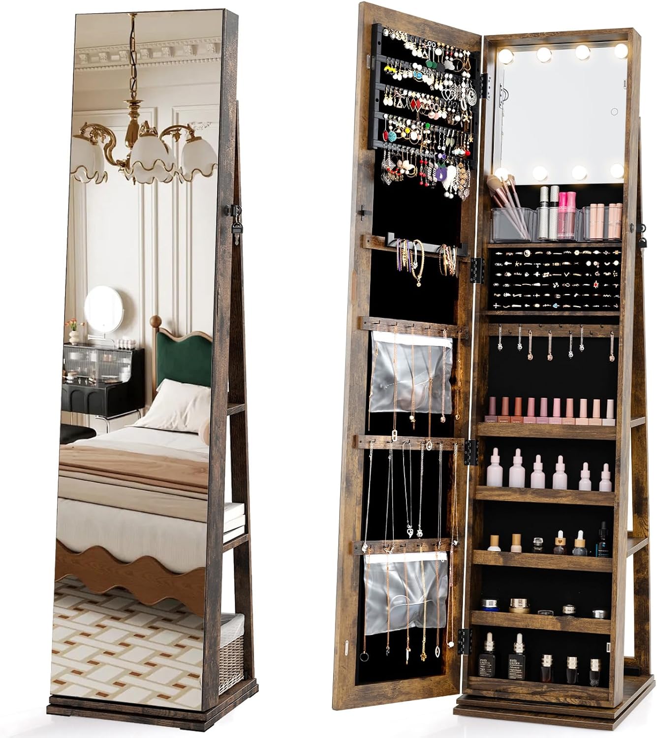 Full Length Mirror Jewelry Armoire - Armadio Portagioie Girevole con Specchio a