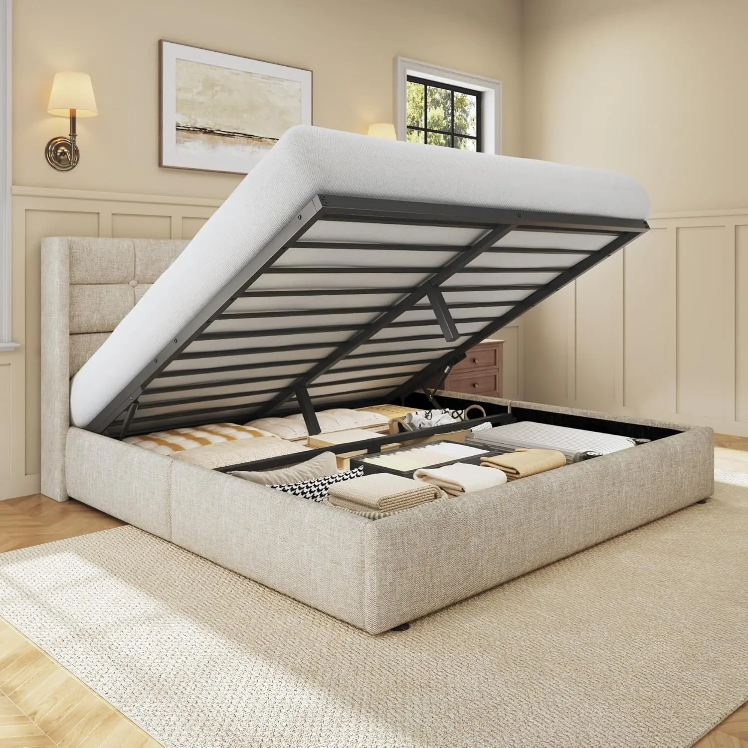 Gas Lift Storage Bed Hydraulic - Letto matrimoniale con contenitore a scomparsa,