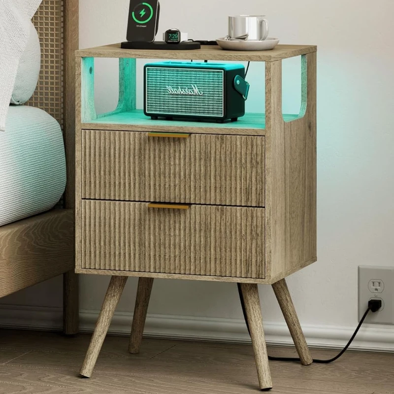 Solid Wood Nightstand 2 Drawers - Comodino Moderno con 2 Cassetti e