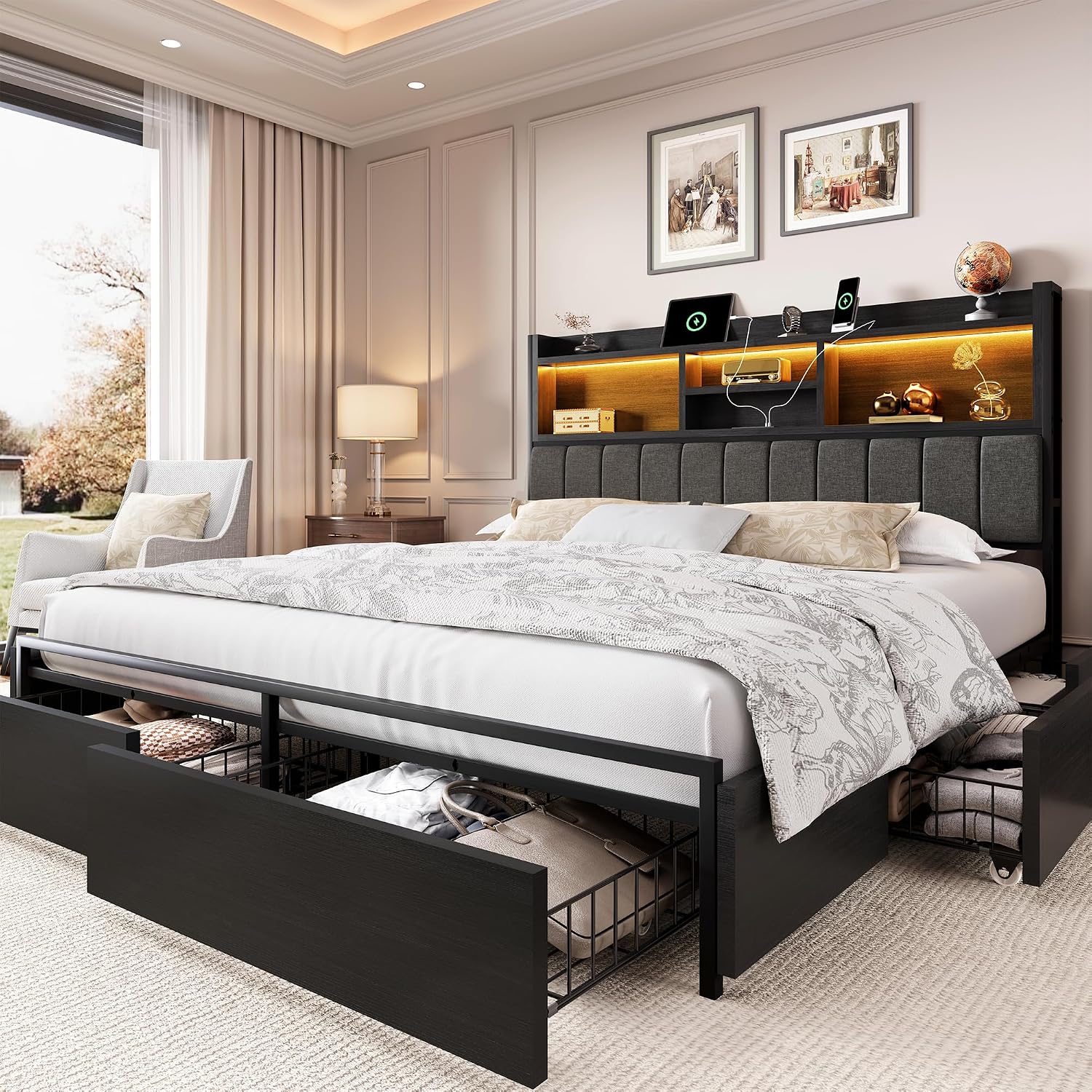 King Size Bed Frame With Storage Drawers - Struttura letto king size con 6