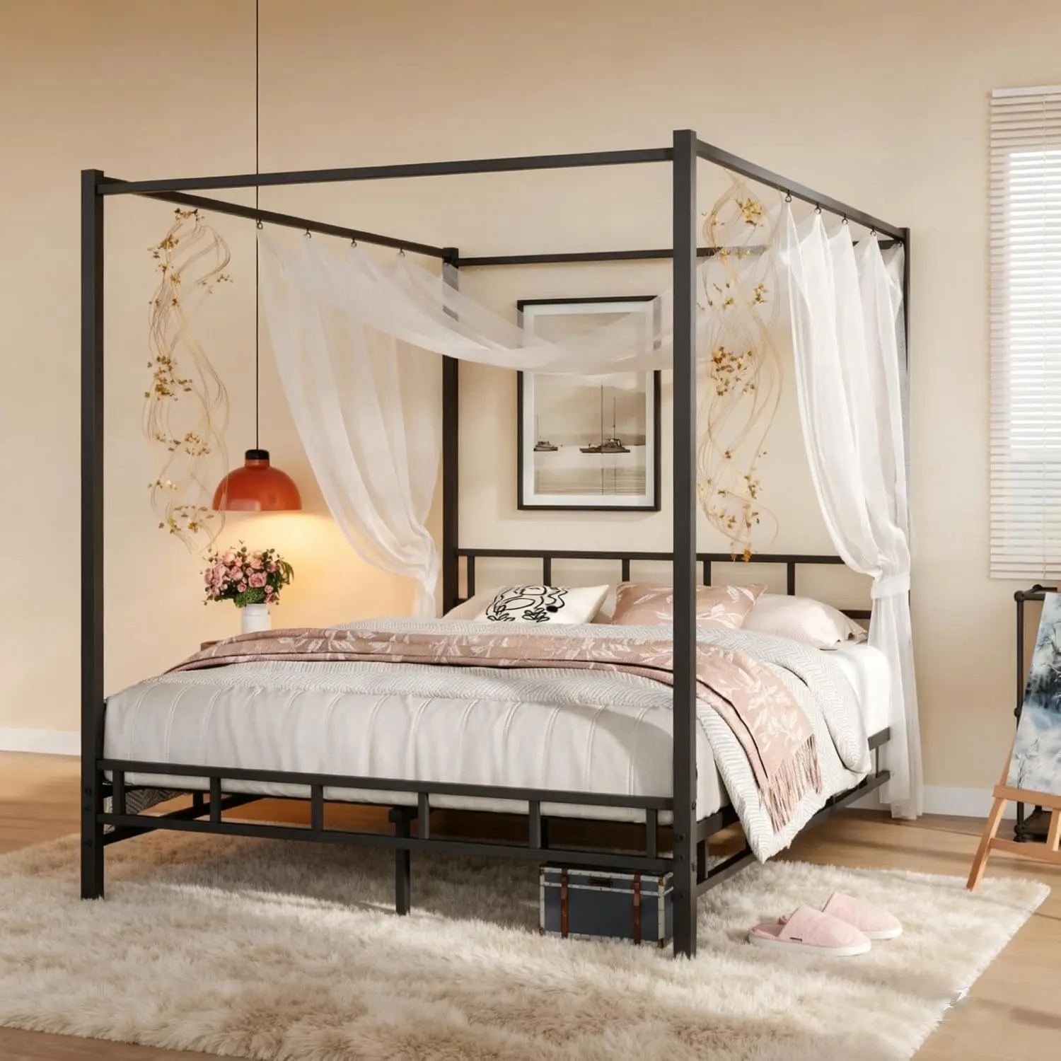 Canopy Bed Frame Metal Queen - Struttura Letto a Baldacchino in Metallo,