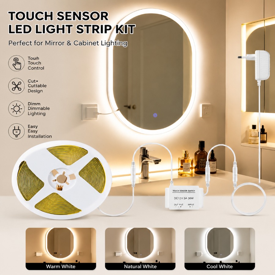 Dressing Table Vanity With Lighted Mirror - Set di Specchio da Bagno Dimmerabile