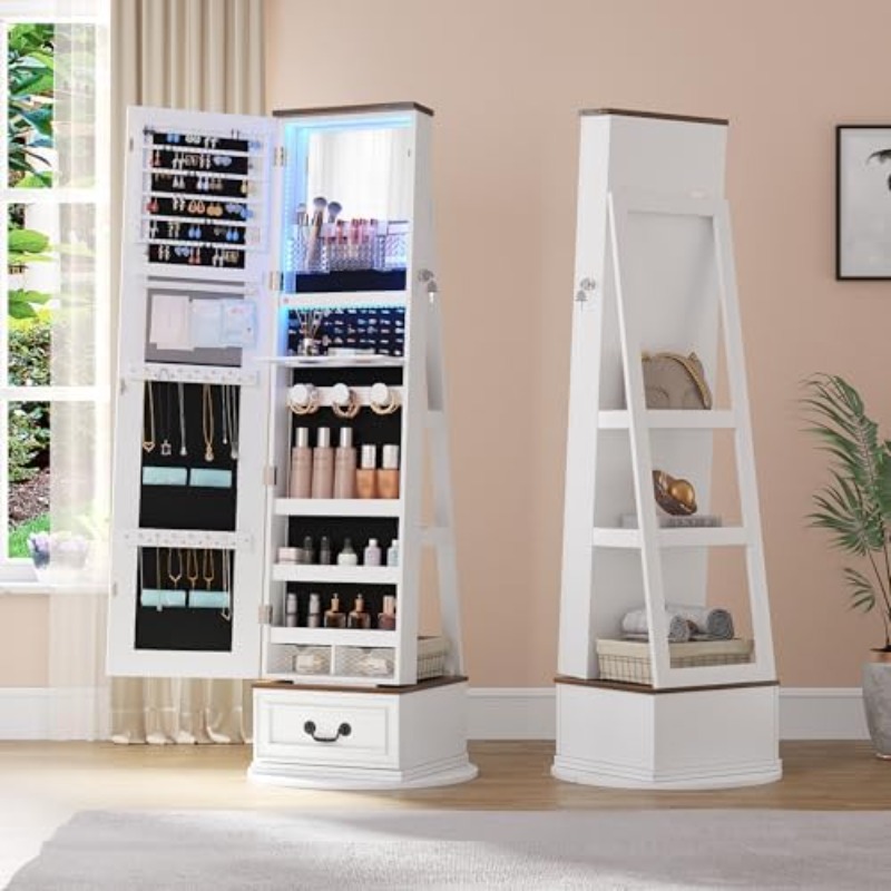 Full Length Mirror Jewelry Armoire - 360 ° Armadio Portagioielli Girevole con