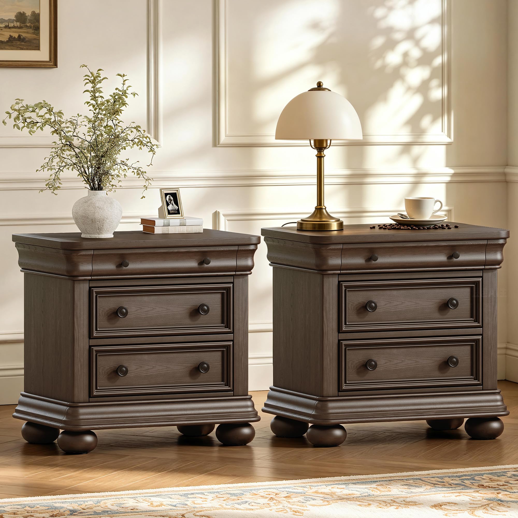 Solid Wood Nightstand 2 Drawers - Comodino in legno massello da 26