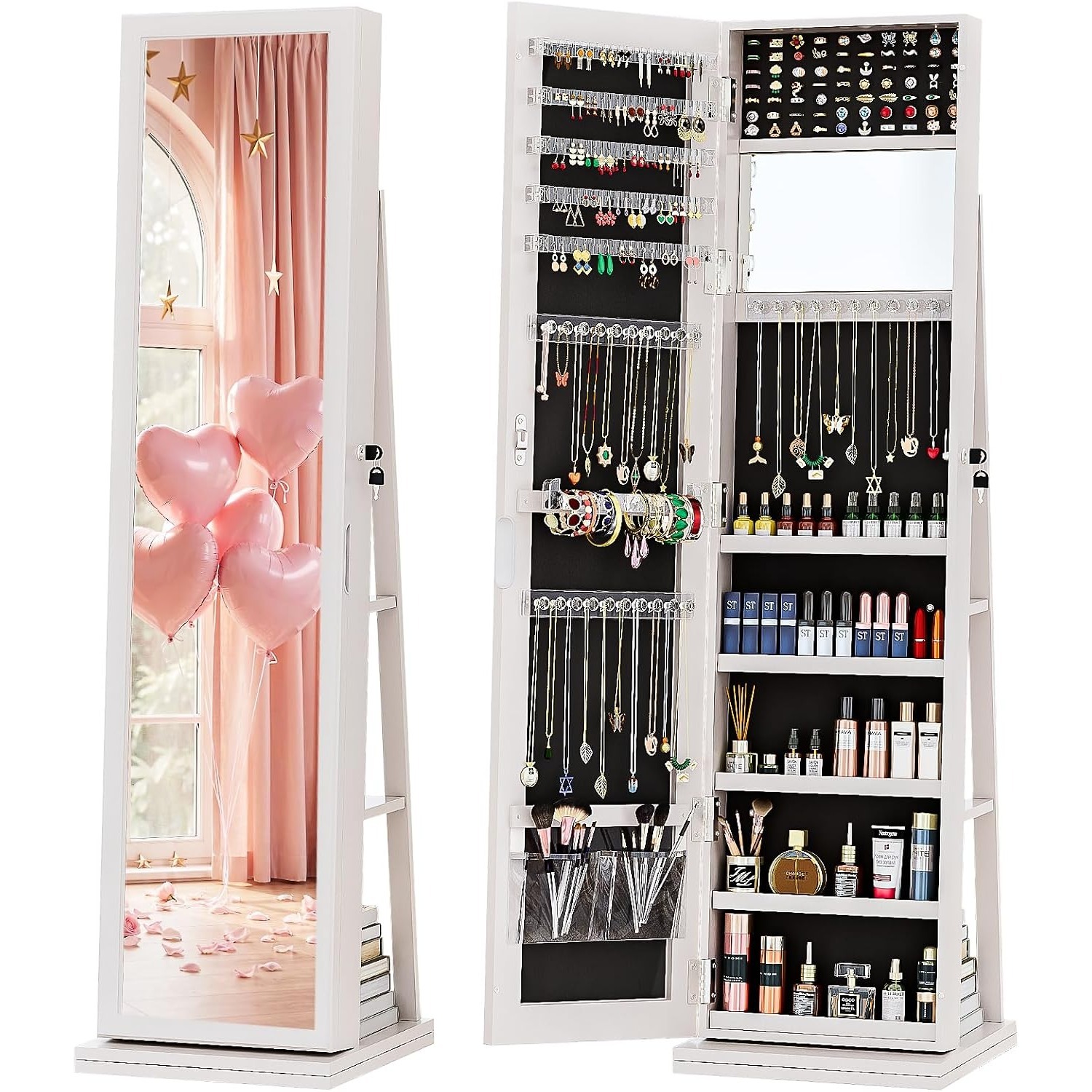 Full Length Mirror Jewelry Armoire - Armadio per Gioielli 4-in-1, Armadietto per