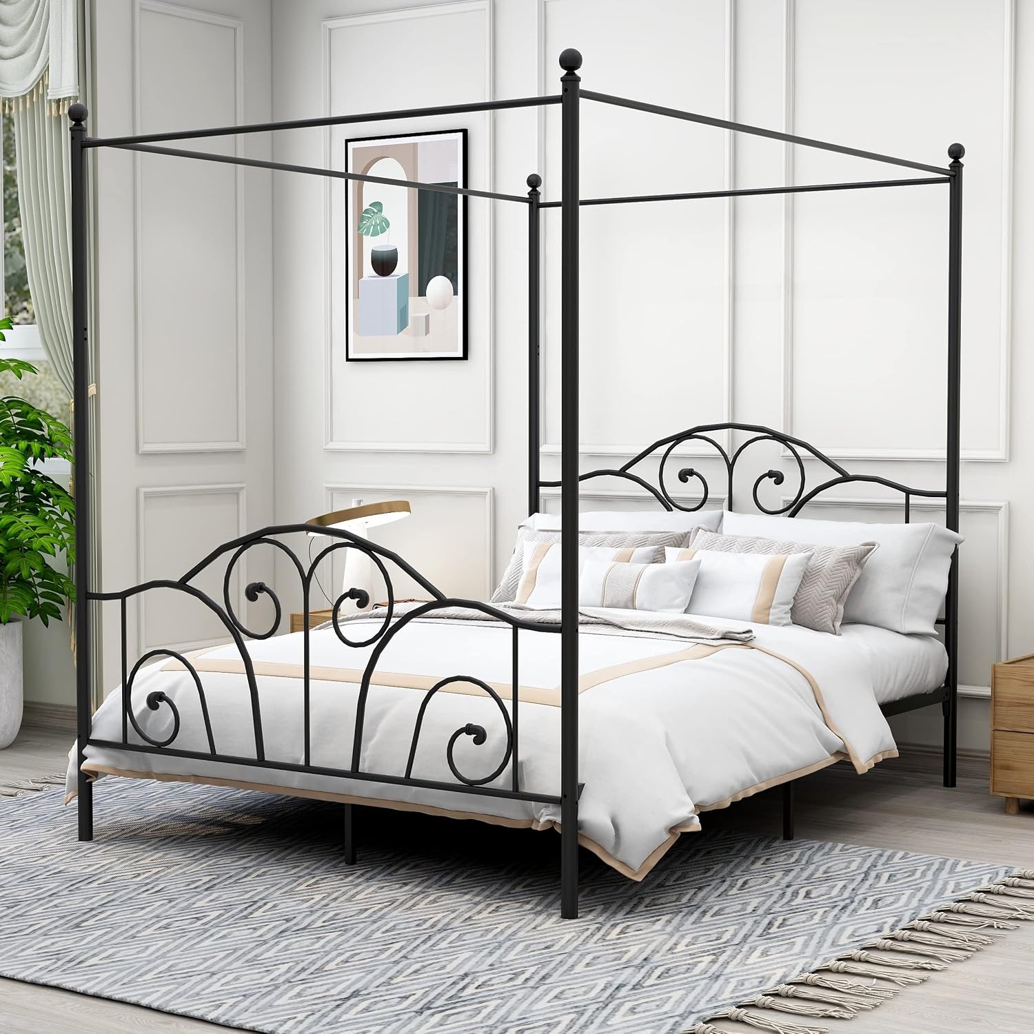 Letto a baldacchino in metallo - Canopy Bed Frame Metal Queen recensione e prezzo