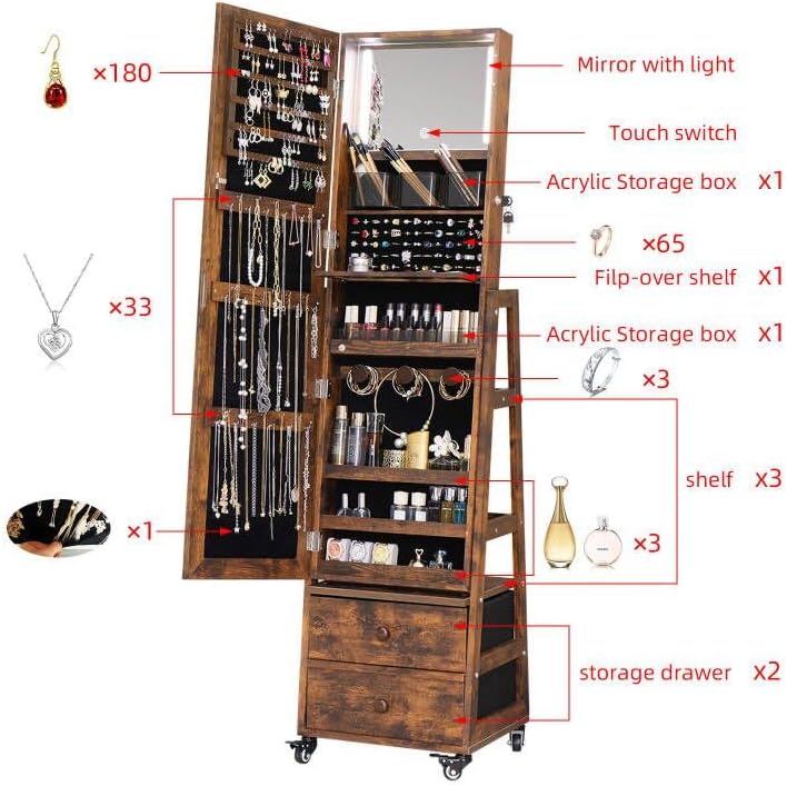 Armadio Portagioie Girevole co - Full Length Mirror Jewelry Armoire recensione e prezzo