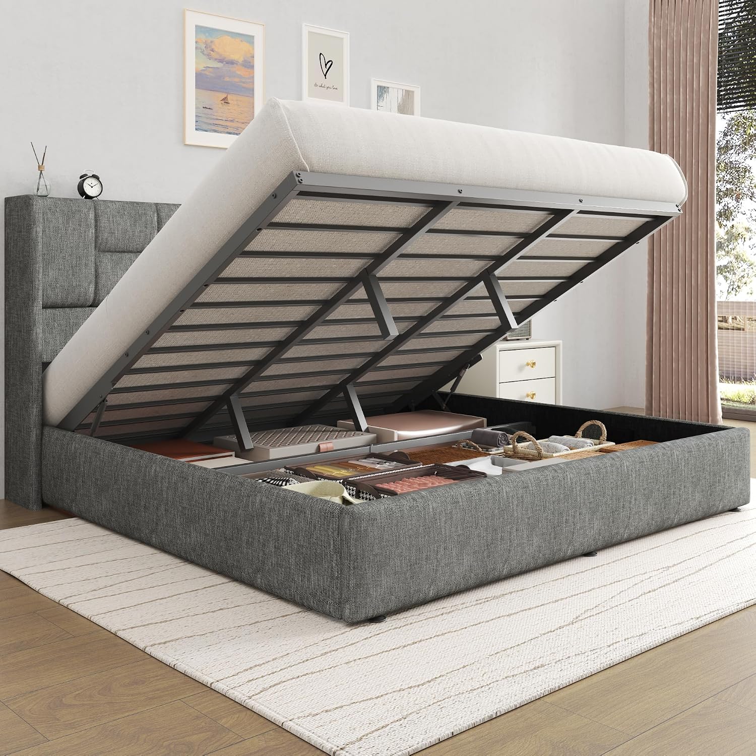 Letto matrimoniale imbottito c - Gas Lift Storage Bed Hydraulic recensione e prezzo