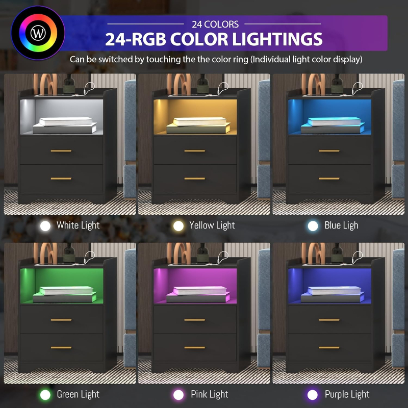 Comodino a LED nero con stazio - Solid Wood Nightstand 2 Drawers recensione e prezzo