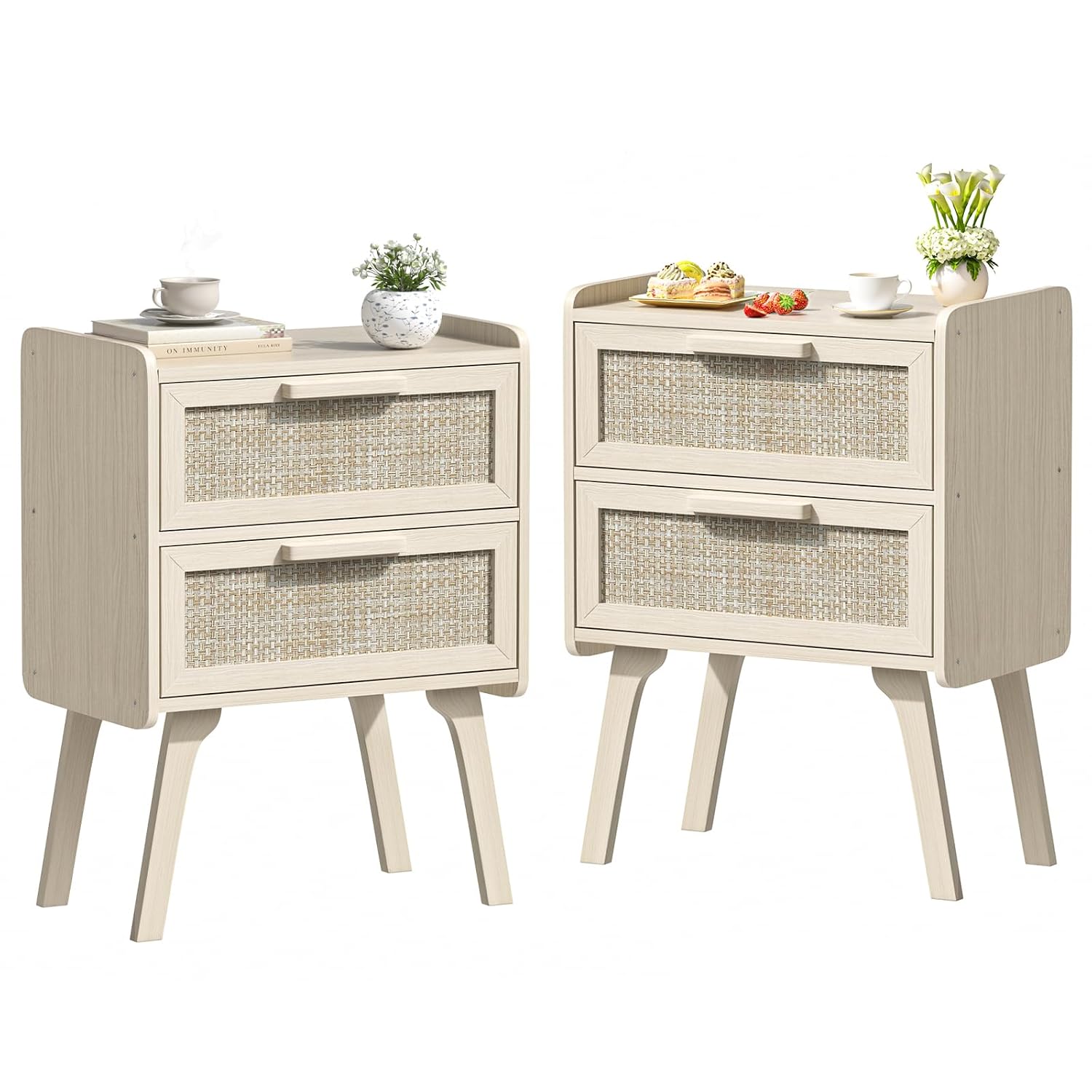Set di 2 Comodini in Rattan, T - Solid Wood Nightstand 2 Drawers recensione e prezzo