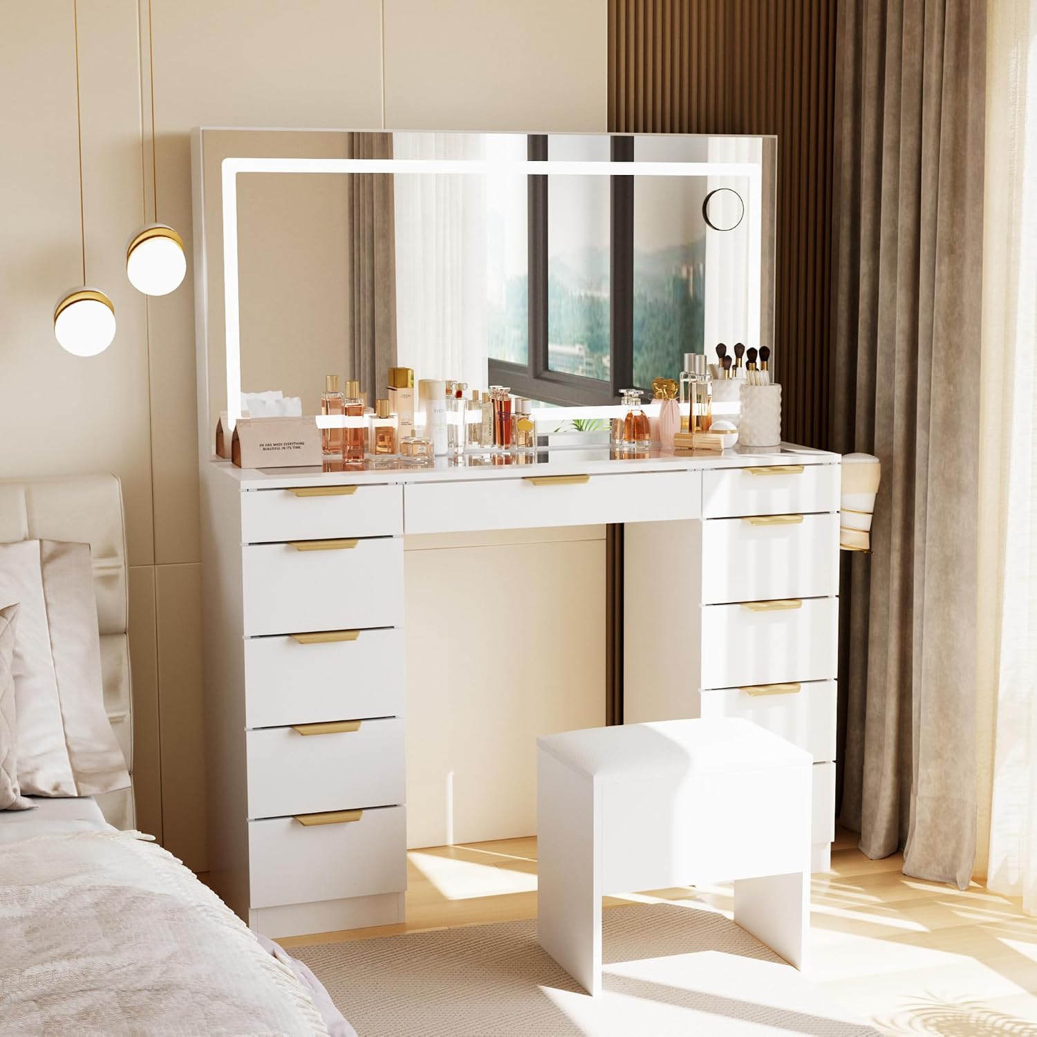 Toeletta con piano in vetro, s - Dressing Table Vanity With Lighted Mirror recensione e prezzo
