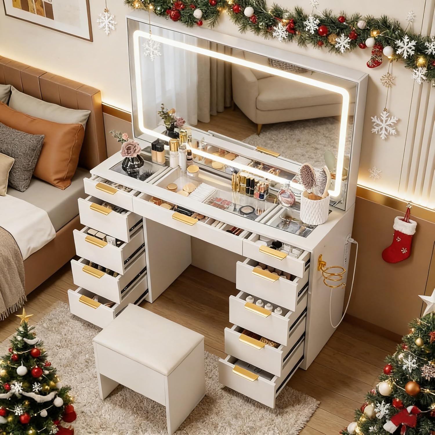 Toeletta con piano in vetro, s - Dressing Table Vanity With Lighted Mirror recensione e prezzo