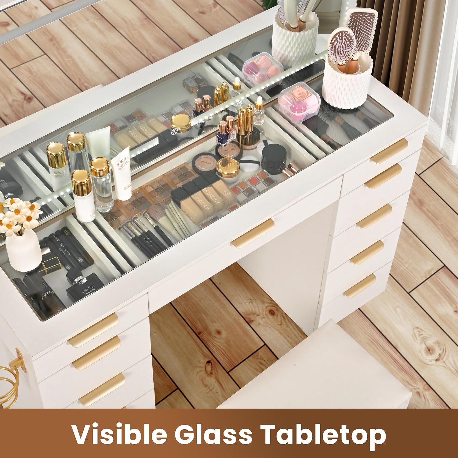 Toeletta con piano in vetro, s - Dressing Table Vanity With Lighted Mirror recensione e prezzo