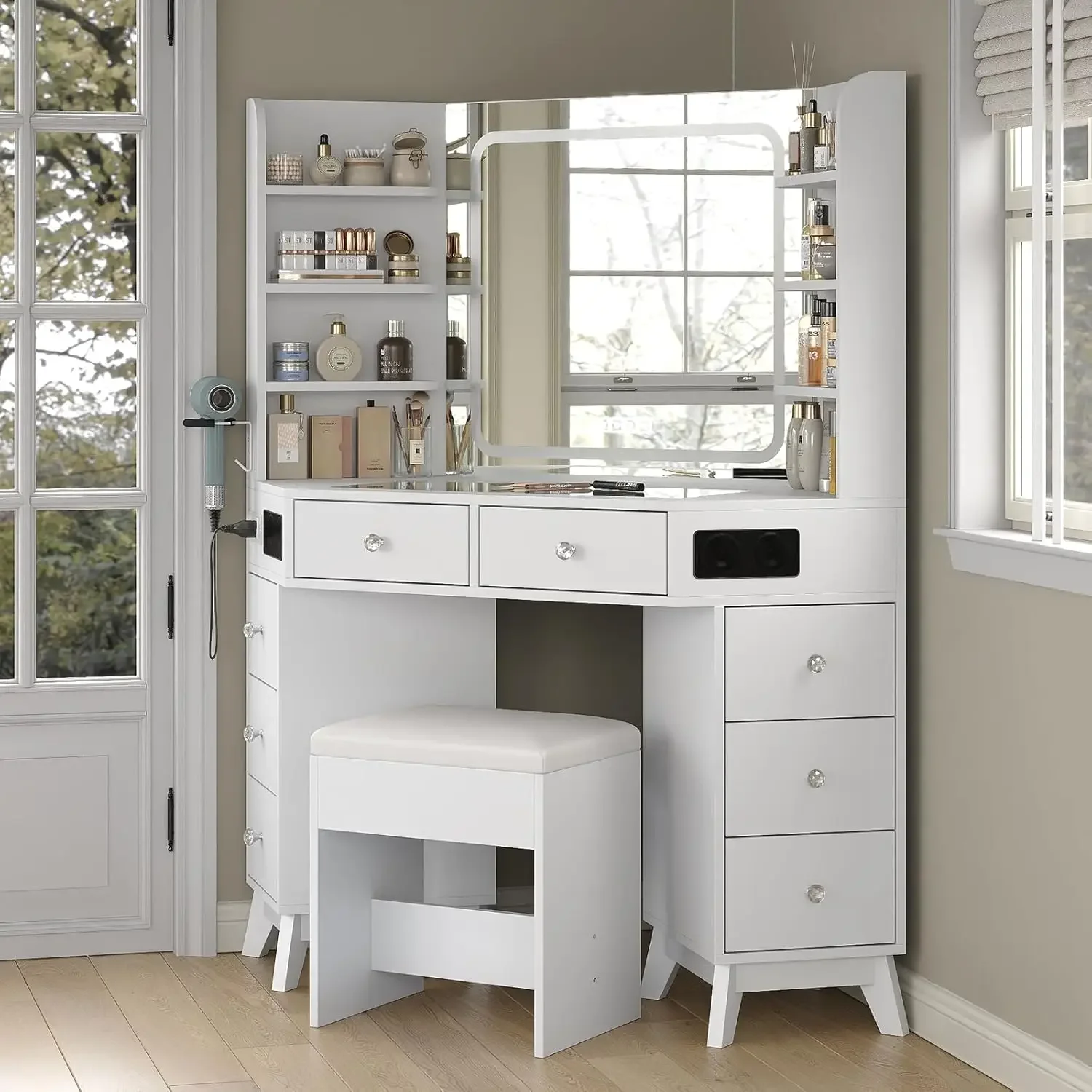 Toeletta angolare bianca con s - Dressing Table Vanity With Lighted Mirror recensione e prezzo