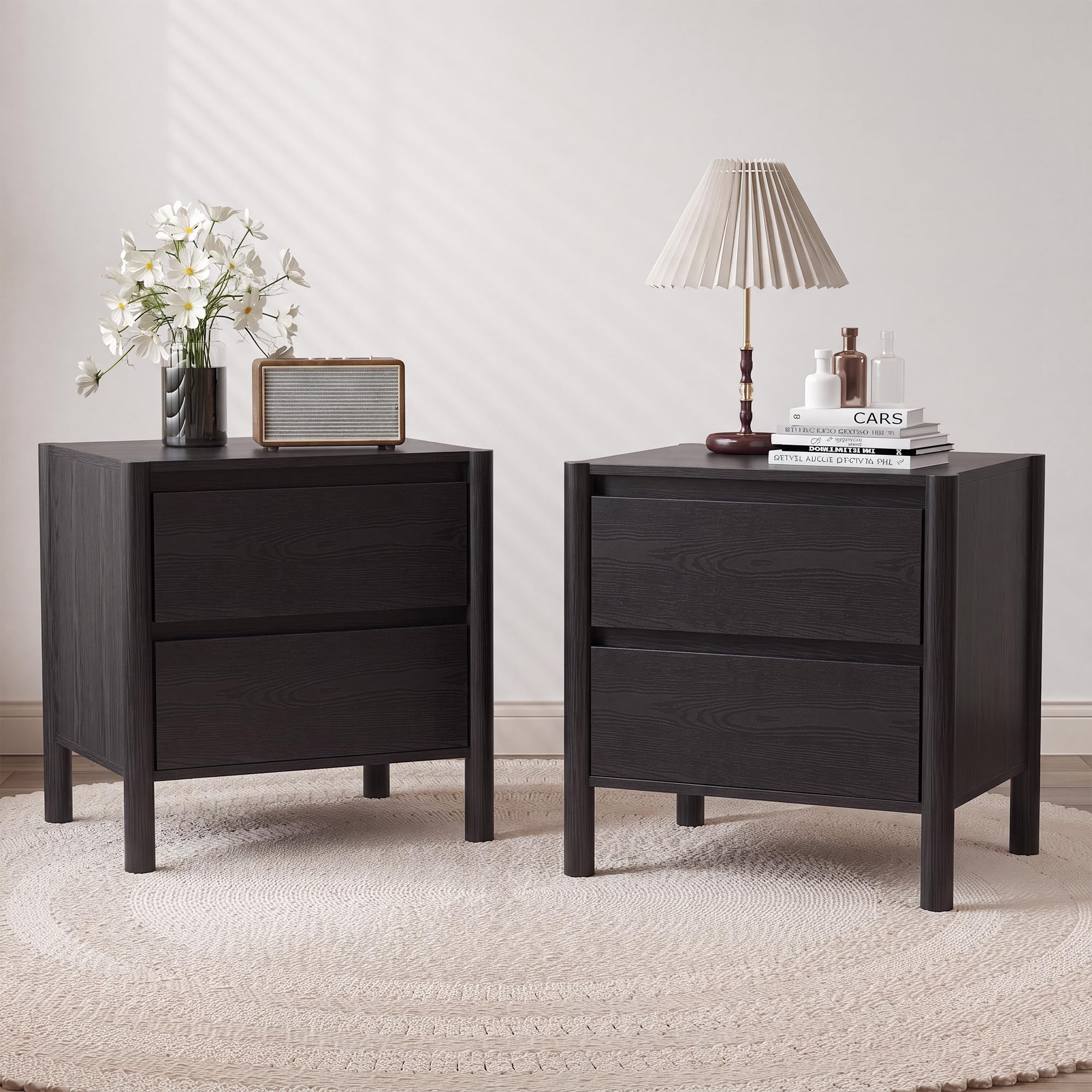 Set di 2 Comodini Neri in Stil - Solid Wood Nightstand 2 Drawers recensione e prezzo