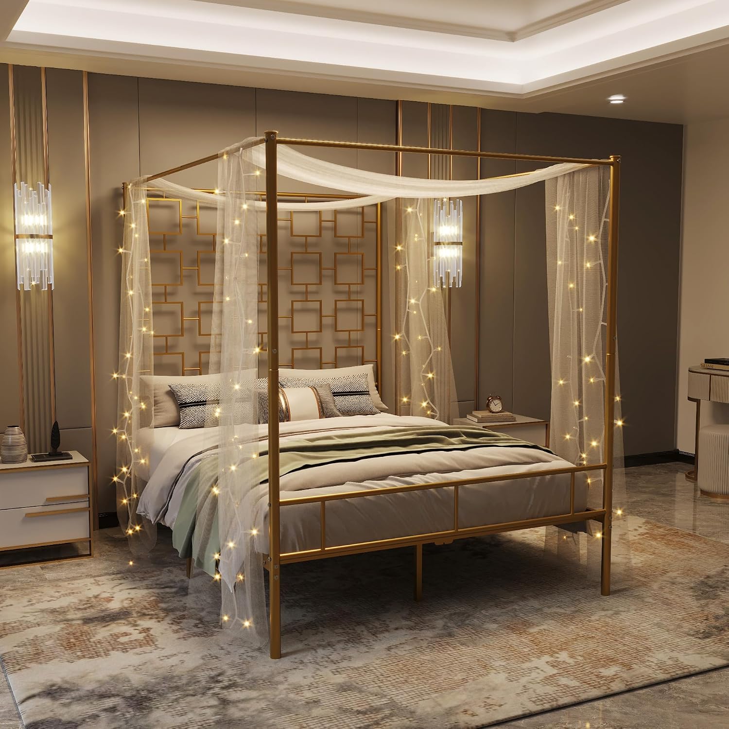 Letto a baldacchino matrimonia - Canopy Bed Frame Metal Queen recensione e prezzo